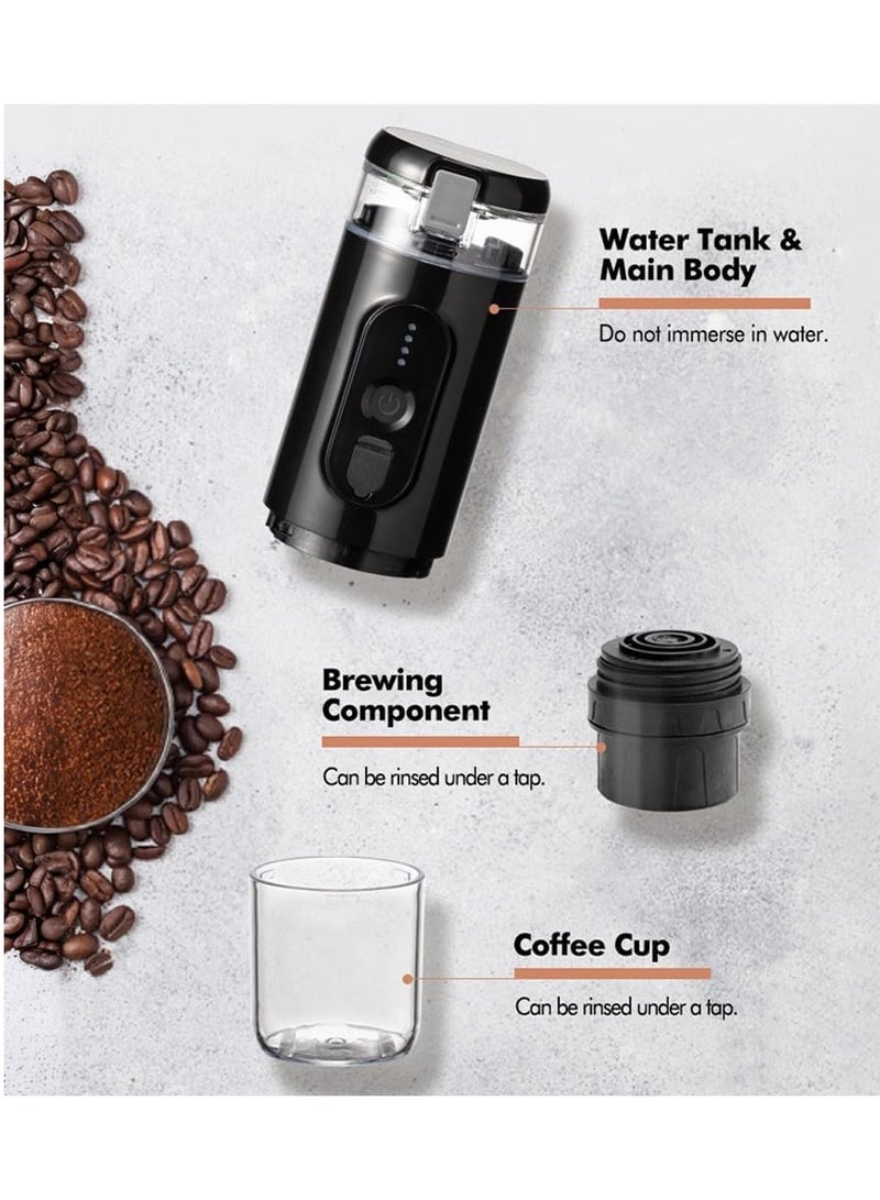 Mini Espresso Portable Coffee Maker Built-in Battery, manually operated Portable Espresso Maker Small capsule coffee machine for Travel, Camping, Office-Black