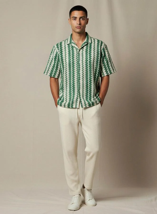 Splash FAV Men Camp Collar Striped Short Sleeves Resort Shirt