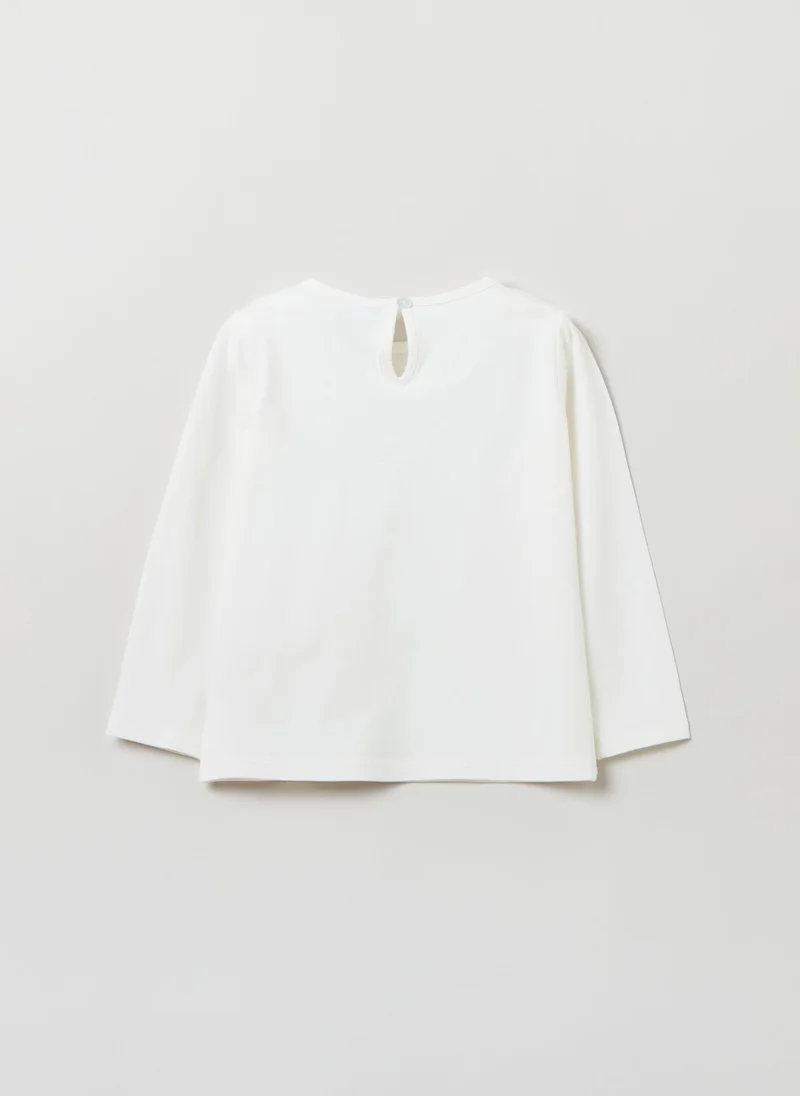 او في اس Long-Sleeved T-Shirt With Print