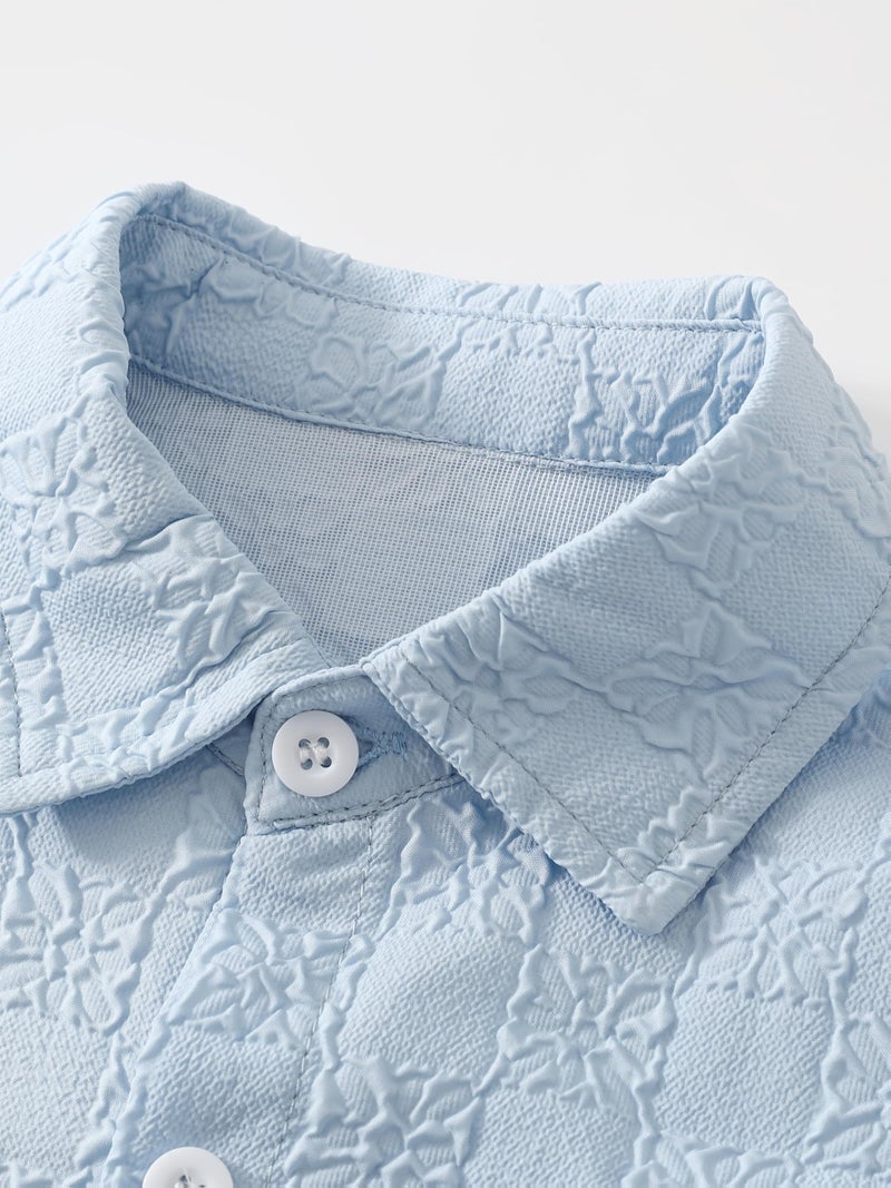 Fdqin Boys 6 Pieces Summer Beach Outfits Short Sleeve Button Down Shirts and Shorts Vacation Texture Sets for Kids White/blue/Khaki 4-5 Years - Image 3