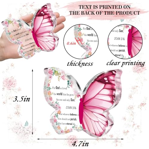 SHLINCO Bible Verse Proverbs 3:16 Sign - Christian Gifts for Women - Butterfly Acrylic Sign Prayer Room Decor - Desk Decor for Home Office Table Shelf Decorations - Image 2