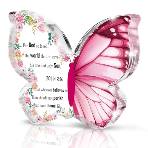 SHLINCO Bible Verse Proverbs 3:16 Sign - Christian Gifts for Women - Butterfly Acrylic Sign Prayer Room Decor - Desk Decor for Home Office Table Shelf Decorations - Image 1