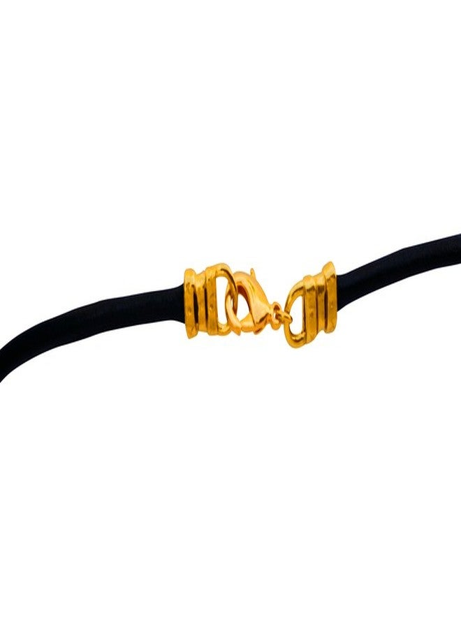 DragonWeave Gold Plated 3mm Thick Black Leather Cord Necklace - 14 inches - Image 3