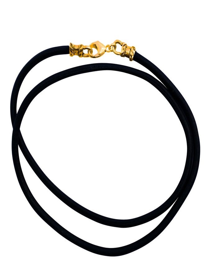 DragonWeave Gold Plated 3mm Thick Black Leather Cord Necklace - 14 inches - Image 2