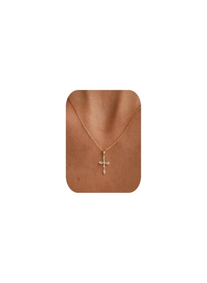 VIROMY Gold Cross Necklace for Women Dainty Diamond Cross Pendant Necklaces Non Tarnish Waterproof Necklace Simple Choker Minimalist Jewelry, Brass, No Gemstone - Image 1