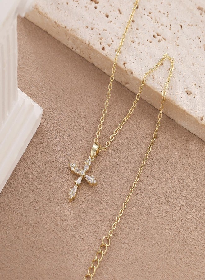 VIROMY Gold Cross Necklace for Women Dainty Diamond Cross Pendant Necklaces Non Tarnish Waterproof Necklace Simple Choker Minimalist Jewelry, Brass, No Gemstone - Image 5