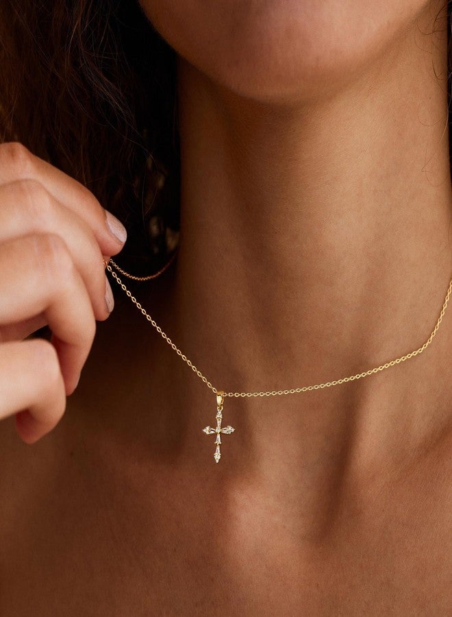 VIROMY Gold Cross Necklace for Women Dainty Diamond Cross Pendant Necklaces Non Tarnish Waterproof Necklace Simple Choker Minimalist Jewelry, Brass, No Gemstone - Image 4