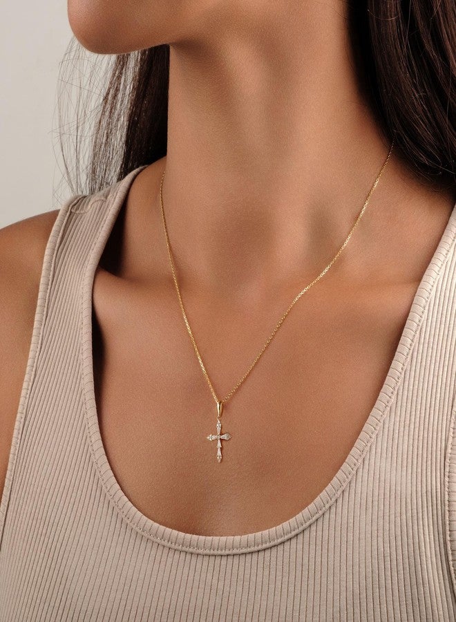 VIROMY Gold Cross Necklace for Women Dainty Diamond Cross Pendant Necklaces Non Tarnish Waterproof Necklace Simple Choker Minimalist Jewelry, Brass, No Gemstone - Image 3