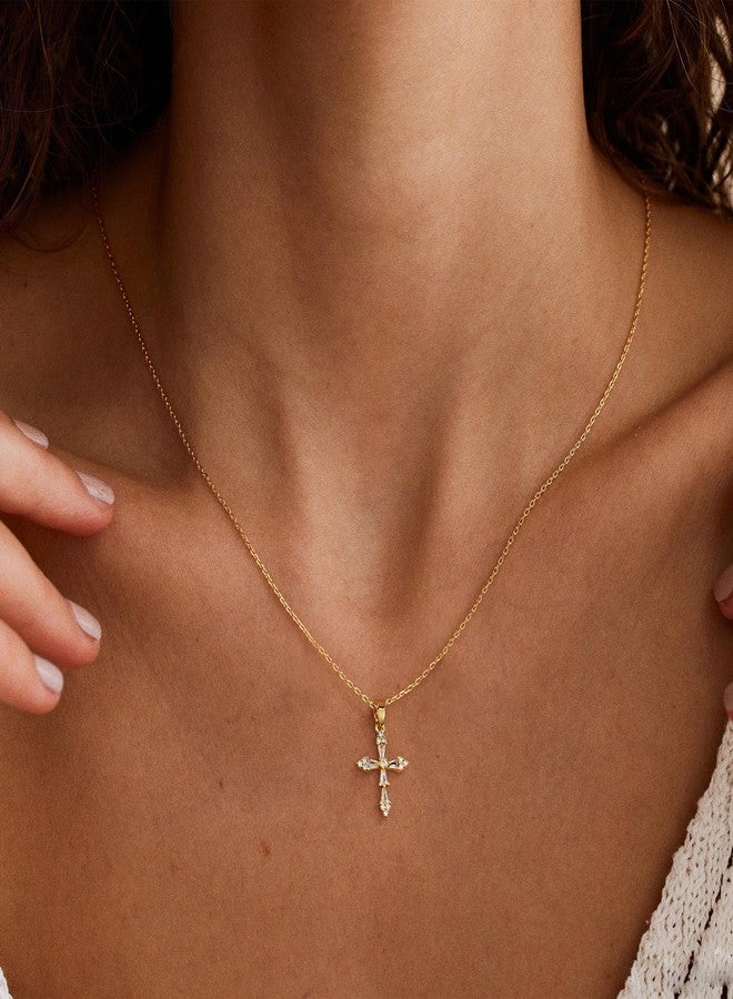 VIROMY Gold Cross Necklace for Women Dainty Diamond Cross Pendant Necklaces Non Tarnish Waterproof Necklace Simple Choker Minimalist Jewelry, Brass, No Gemstone - Image 2