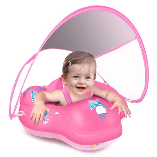 LAYCOL Baby Swimming Float Inflatable Baby Pool Float Ring with Sun Protection Canopy,add Tail no flip Over for Age of 3-36 Months - Image 1