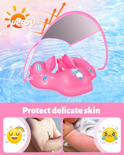 LAYCOL Baby Swimming Float Inflatable Baby Pool Float Ring with Sun Protection Canopy,add Tail no flip Over for Age of 3-36 Months - Image 2