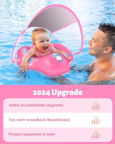 LAYCOL Baby Swimming Float Inflatable Baby Pool Float Ring with Sun Protection Canopy,add Tail no flip Over for Age of 3-36 Months - Image 3