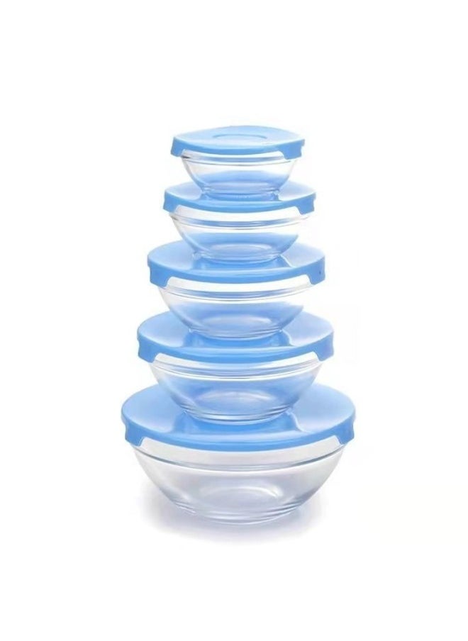 Generic - Glass Heat-resistant Fresh-keeping Bowl With Lid Five-piece Set 808 Bowls Food Storage Salad Instant Noodle Cooking Bowl Shop Gift-Specifications:Five-piece Fresh-keeping Bowl - Image 1
