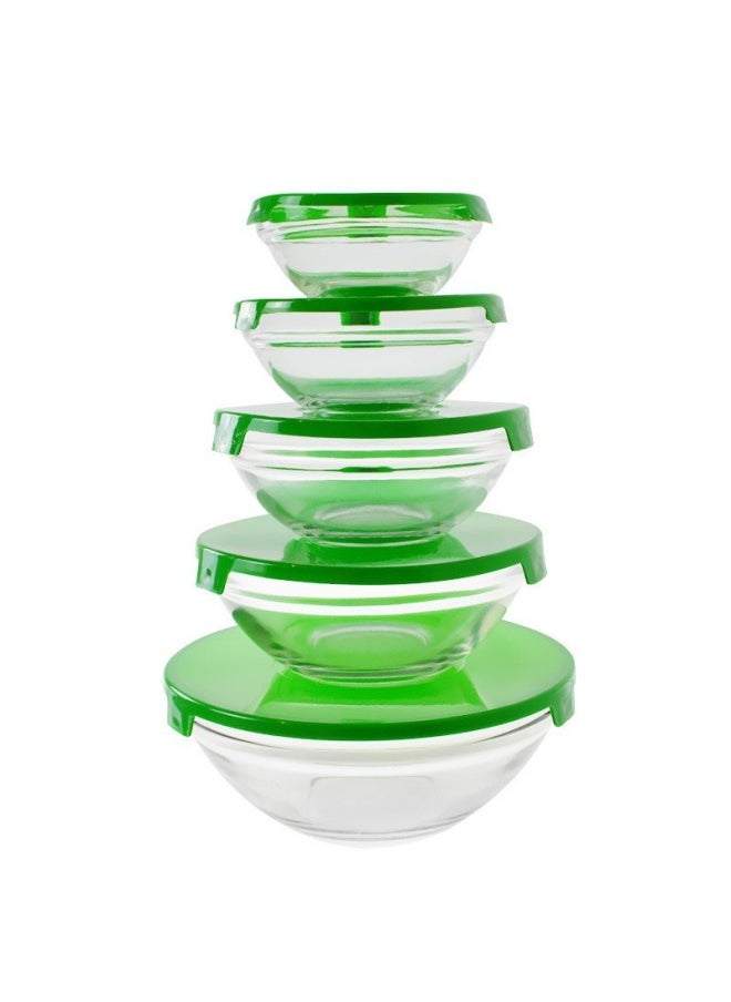 Generic - Glass Heat-resistant Fresh-keeping Bowl With Lid Five-piece Set 808 Bowls Food Storage Salad Instant Noodle Cooking Bowl Shop Gift-Specifications:Five-piece Fresh-keeping Bowl - Image 1
