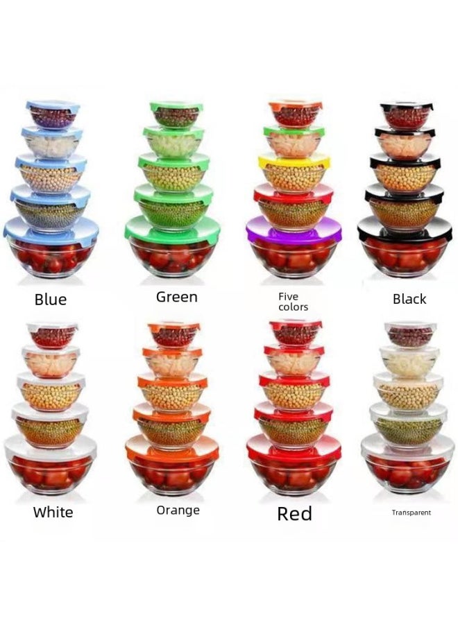 Generic - Glass Heat-resistant Fresh-keeping Bowl With Lid Five-piece Set 808 Bowls Food Storage Salad Instant Noodle Cooking Bowl Shop Gift-Specifications:Five-piece Fresh-keeping Bowl - Image 1