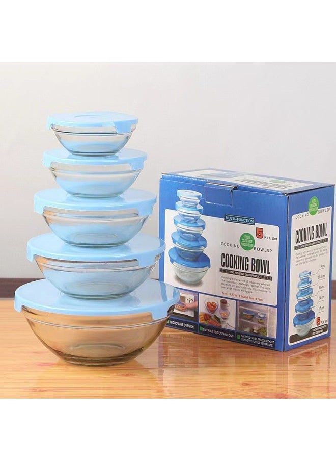 Generic - Glass Heat-resistant Fresh-keeping Bowl With Lid Five-piece Set 808 Bowls Food Storage Salad Instant Noodle Cooking Bowl Shop Gift-Specifications:Five-piece Fresh-keeping Bowl - Image 1