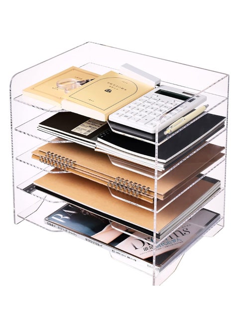 Paper File Storage Tray for Office Organization, 5-Tier Clear Acrylic Desk Organizer, Suitable for Files Up to 9.5 x 13.5 Inches, Enlarged Size Letter Tray