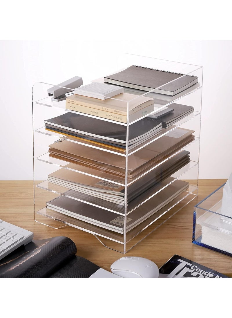 Paper File Storage Tray for Office Organization, 5-Tier Clear Acrylic Desk Organizer, Suitable for Files Up to 9.5 x 13.5 Inches, Enlarged Size Letter Tray