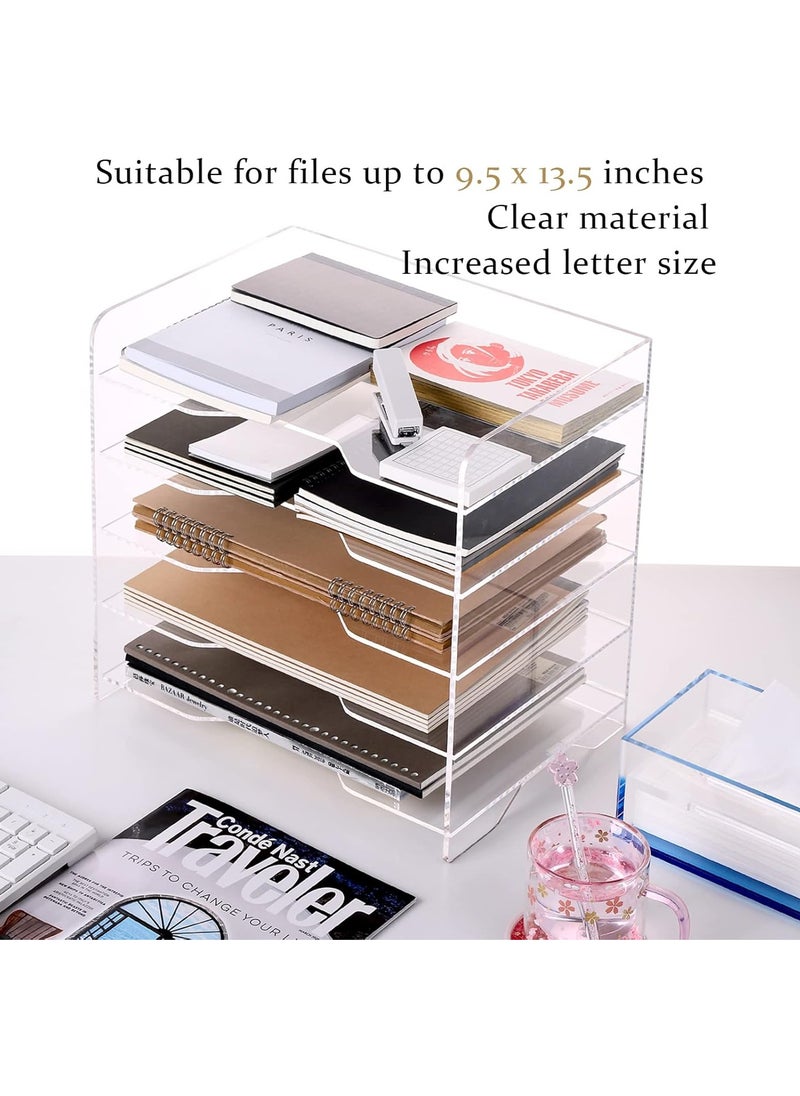 Paper File Storage Tray for Office Organization, 5-Tier Clear Acrylic Desk Organizer, Suitable for Files Up to 9.5 x 13.5 Inches, Enlarged Size Letter Tray