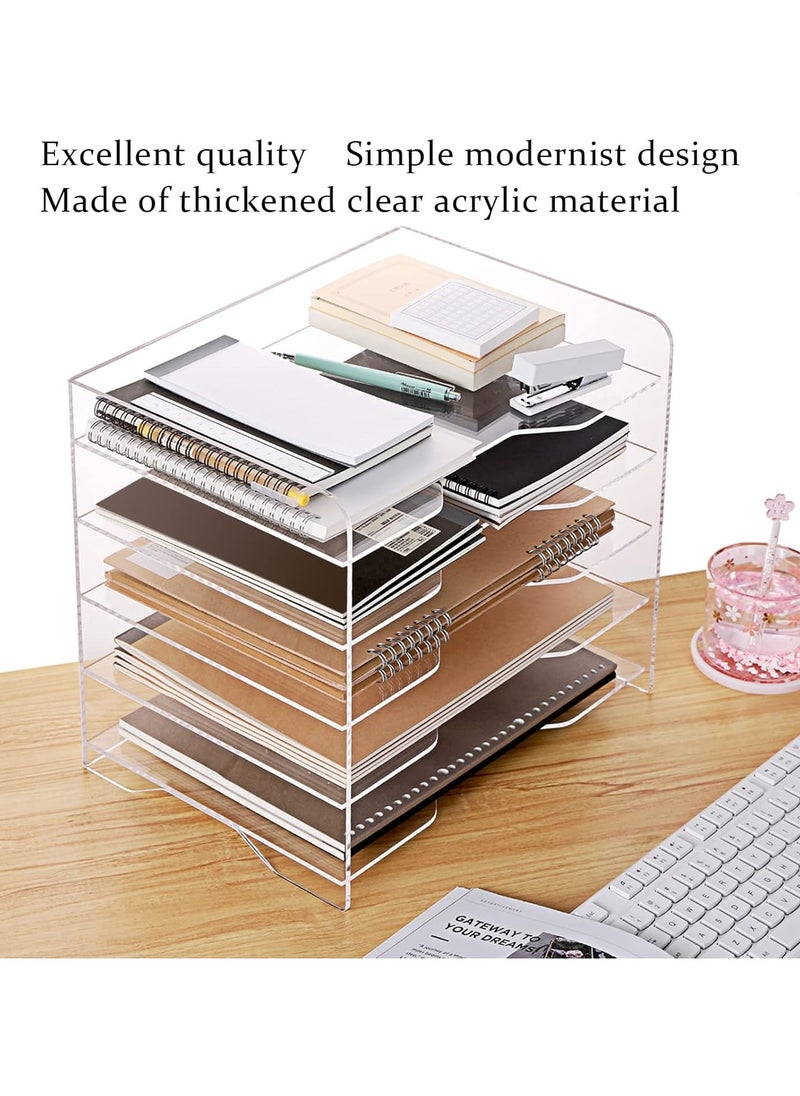 Paper File Storage Tray for Office Organization, 5-Tier Clear Acrylic Desk Organizer, Suitable for Files Up to 9.5 x 13.5 Inches, Enlarged Size Letter Tray