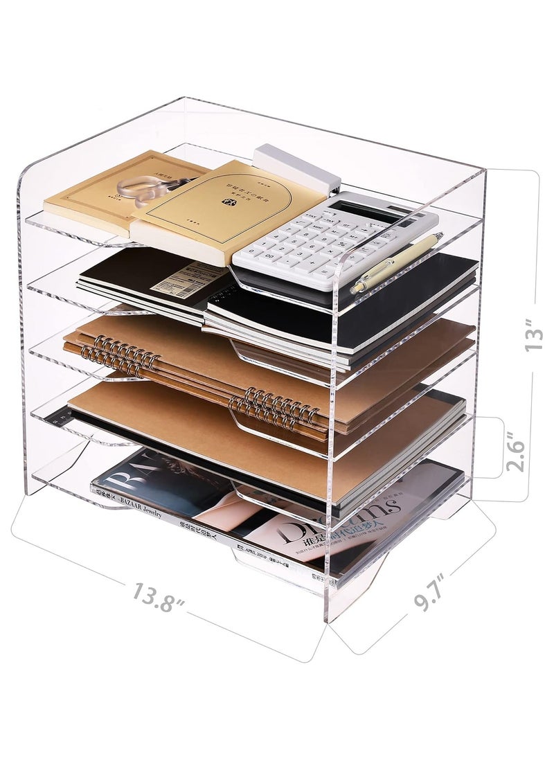 Paper File Storage Tray for Office Organization, 5-Tier Clear Acrylic Desk Organizer, Suitable for Files Up to 9.5 x 13.5 Inches, Enlarged Size Letter Tray