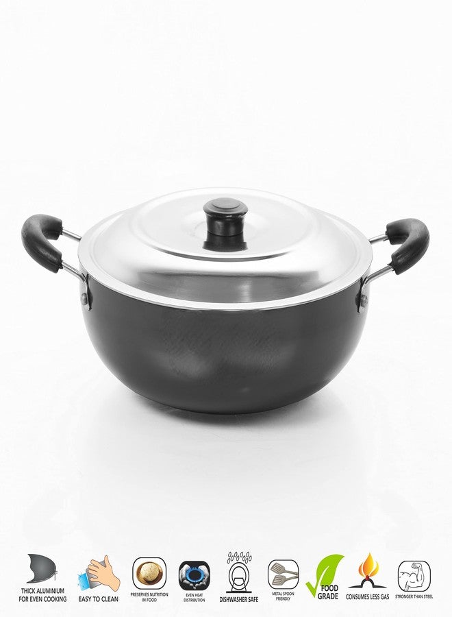 RBGIIT Hard Anodised Induction Kadhai 3 mm Thick - 2 Liters - Heavy Quality with SS Lid Induction Bottom Cookware Set (Hard Anodised, 1 - Piece)_4 - Image 3