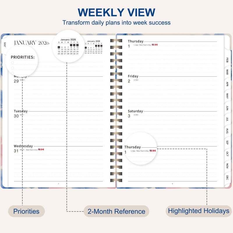 Senyar 2026 Planner, Weekly and Monthly Calendar Planner Book, Jan 2026 - Dec 2026, Planning Agenda for Desk Accessories and School Supplies - A5 (6.3'' x 8.5'') - Image 4