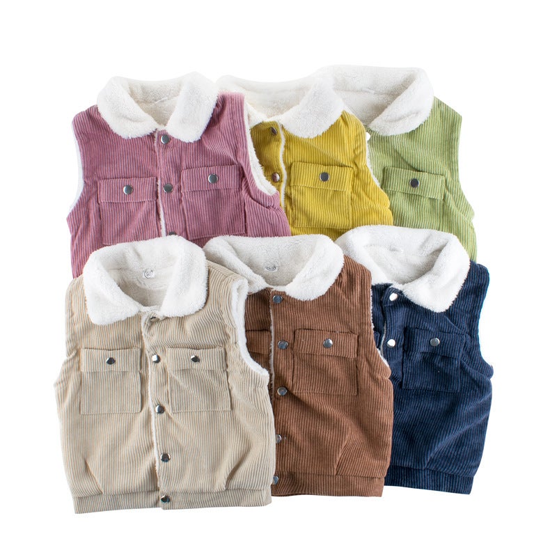 2024 Boys Spring Vest Lamb Fleece Warm Baby Top YR238 yellow  - Image 4