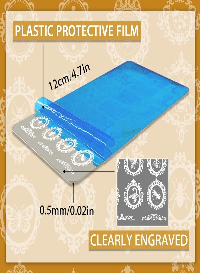 PH PandaHall 3pcs Vintage Flower Frame Nail Stamp Plate Insect Pattern Print Art Template Stainless Steel Nail Image Plate Flower Print Art Template for Women DIY Printing Decor, 4.7x2.3 inch - Image 2