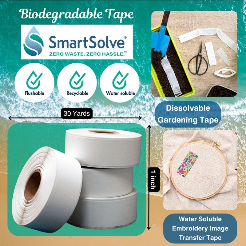 SmartSolve Water-Soluble Tape | 1â€ x 30 Yards | Dissolves Quickly in Water | Self Adhesive | Mask for Hydrographics & Double Dipping | Crafts & Labels | Biodegradable | Eco-Friendly - Image 3