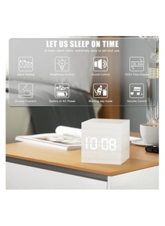 Organized Home Digital Alarm Clock Wooden LED Light Multifunctional Modern Cube Displays Date Temperature for Home Office Travel  - Image 2