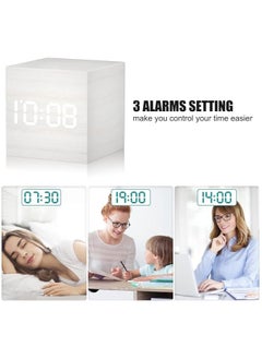 Organized Home Digital Alarm Clock Wooden LED Light Multifunctional Modern Cube Displays Date Temperature for Home Office Travel  - Image 3