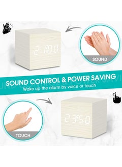 Organized Home Digital Alarm Clock Wooden LED Light Multifunctional Modern Cube Displays Date Temperature for Home Office Travel  - Image 4
