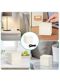 Organized Home Digital Alarm Clock Wooden LED Light Multifunctional Modern Cube Displays Date Temperature for Home Office Travel  - Image 5