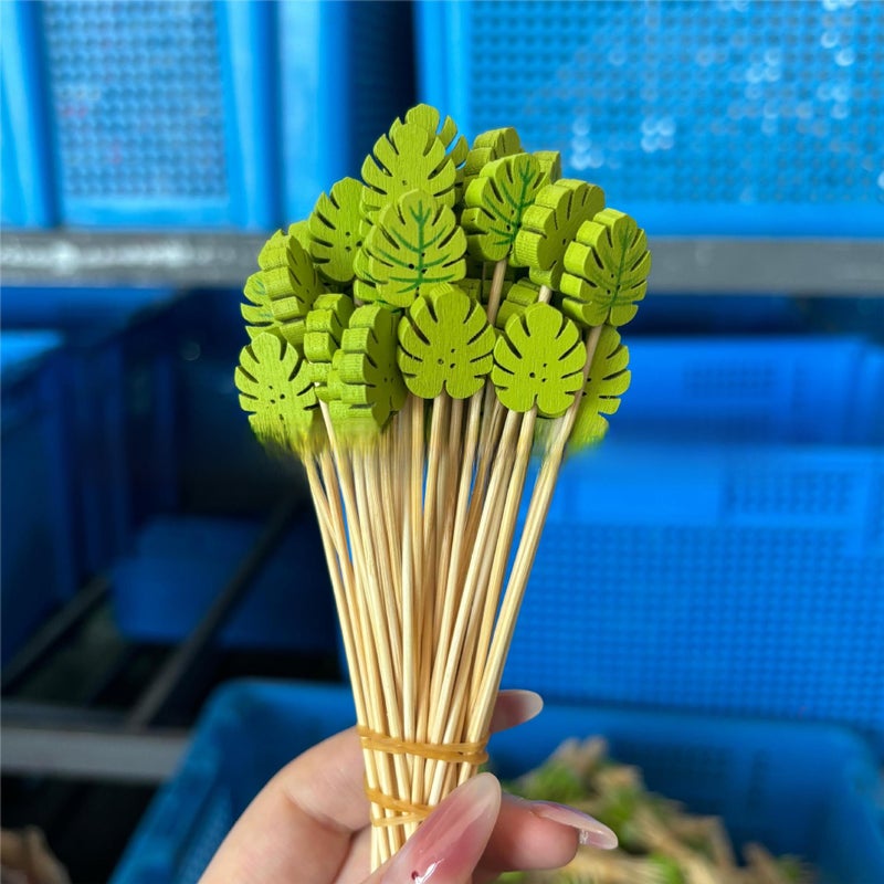 Tropical Leaf Cocktail Picks for Summer BBQ Green round leaves 100/bag