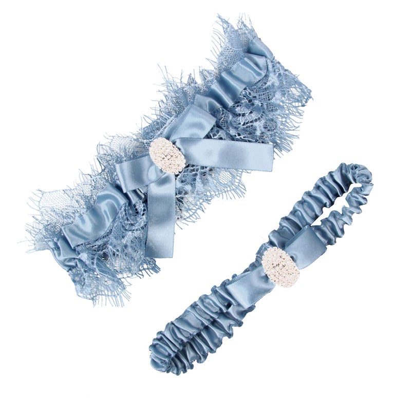 LOWOSAIWOR Powder Blue Wedding Garters for WomenVintage Garters Belt for Wedding Leg Garter Set for BrideGarters for Bride something blue garters for bride - Image 2