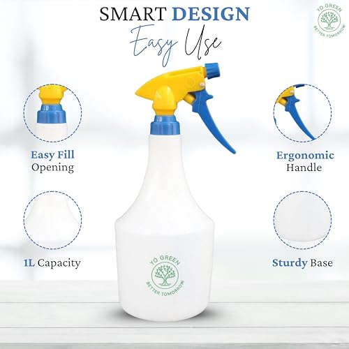 Yo Green Multipurpose Sprayer Hand Powered Water Spray Bottle for Gardening Sanitising Car & Bike Wash Home & Garden — Heavy-Duty Pesticide/Fertilizer/Mist Pump, Adjustable Nozzle (White 1 Liter) - Image 2