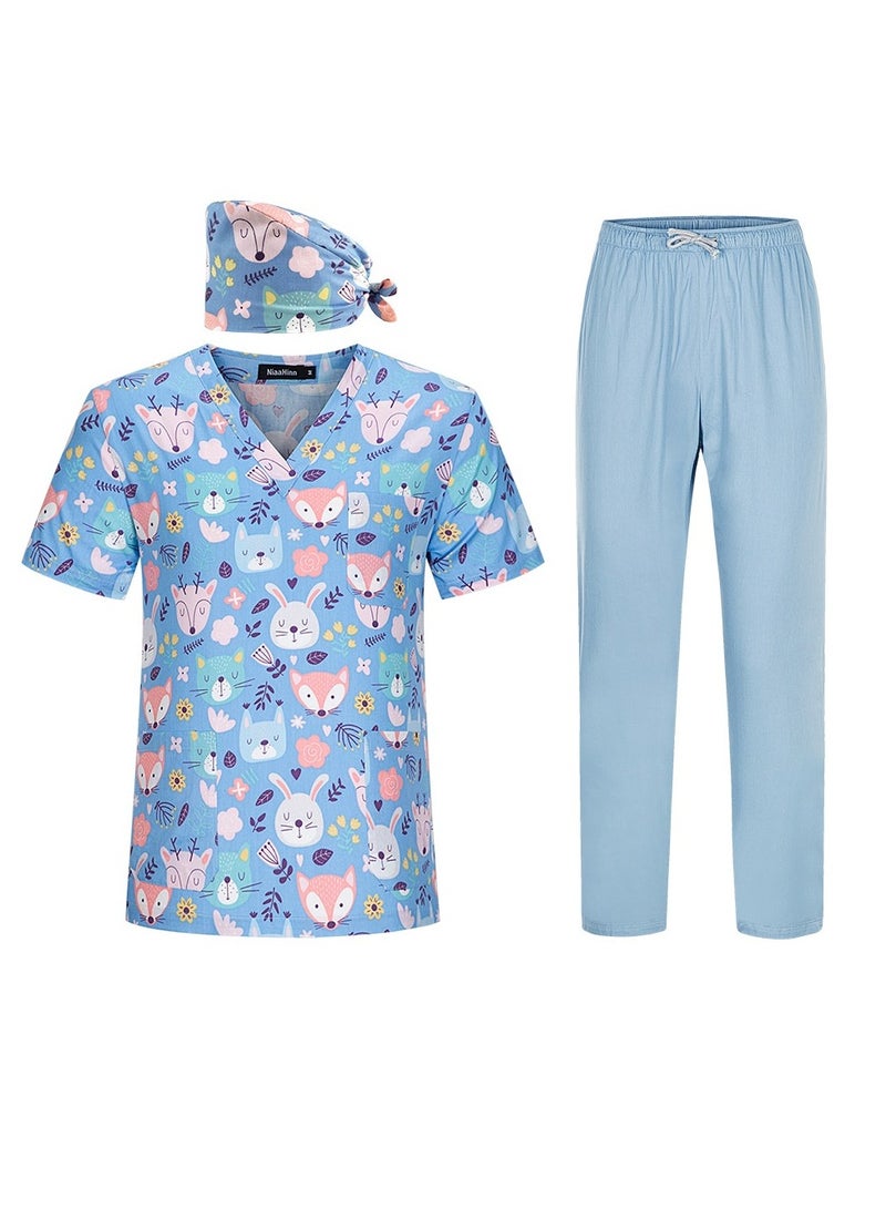KUYING New V-neck Printed Short Sleeved Pants Surgical Gown And Work Uniform  - Image 1