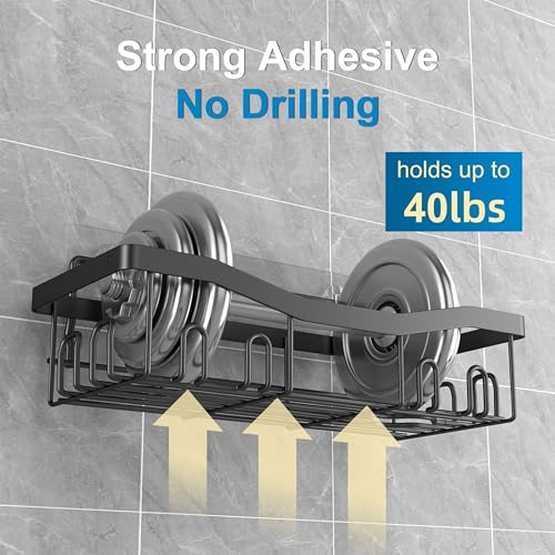 Boniry 4 in 1 Bathroom Organiser Without Drill | Rustproof Bathroom Shelves with Soap Holder | No-Drill Adhesive Bathroom Rack Set for Bathroom, Kitchen (Matte Black) - Image 5