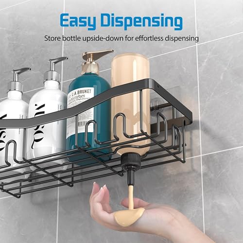 Boniry 4 in 1 Bathroom Organiser Without Drill | Rustproof Bathroom Shelves with Soap Holder | No-Drill Adhesive Bathroom Rack Set for Bathroom, Kitchen (Matte Black) - Image 3
