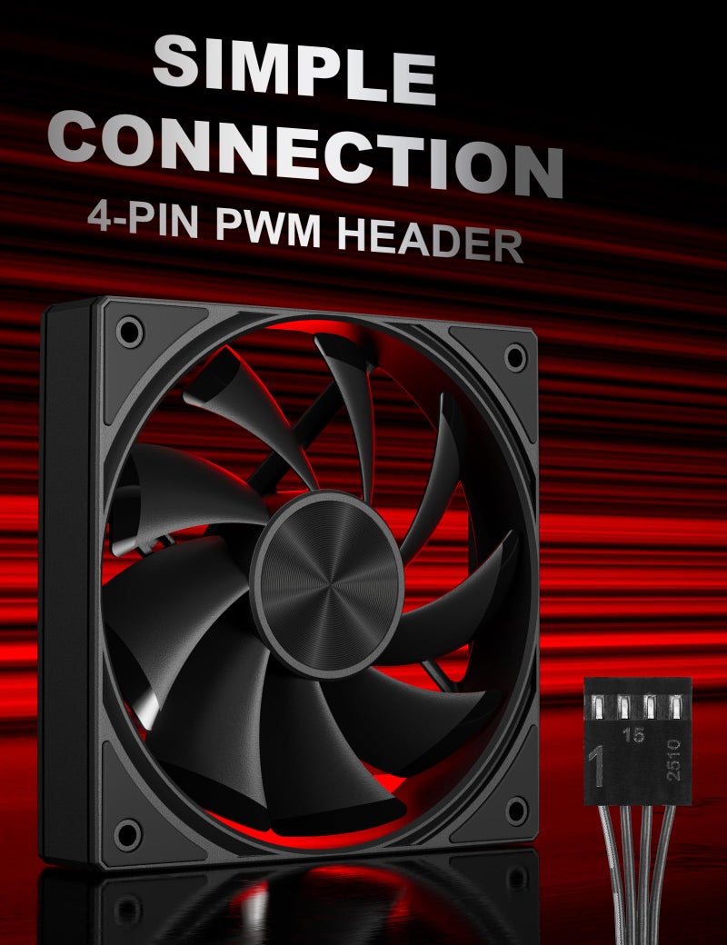 upHere 120mm Computer Case Fan with PWM 4-Pin Interface High Performance Cooling Low Noise for Enhanced PC Cooling Black U3K1 - Image 2