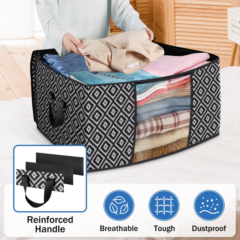 StorageTastic Direct 100L, 3 Pack, Storage Containers, Large Clothes Storage Bins Foldable Organization and Storage Bags with Reinforced Handle, Clear Window for Bedding, Blankets, Clothing, Black - Image 5