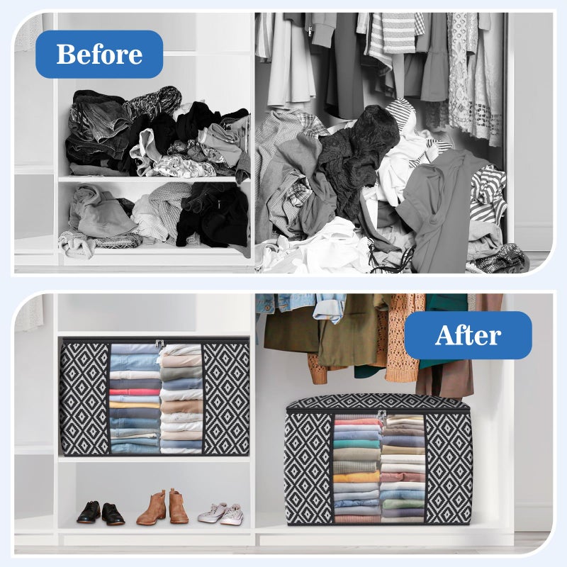 StorageTastic Direct 100L, 3 Pack, Storage Containers, Large Clothes Storage Bins Foldable Organization and Storage Bags with Reinforced Handle, Clear Window for Bedding, Blankets, Clothing, Black - Image 4