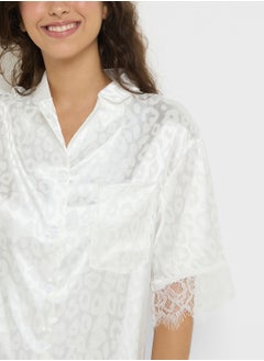 Ginger Satin Leopard Print Sleep Shirt With Lace Detailing  - Image 3