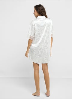 Ginger Satin Leopard Print Sleep Shirt With Lace Detailing  - Image 2