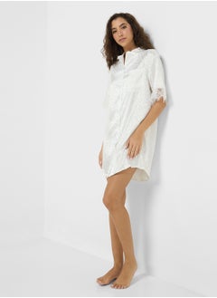 Ginger Satin Leopard Print Sleep Shirt With Lace Detailing  - Image 1