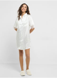 Ginger Satin Leopard Print Sleep Shirt With Lace Detailing  - Image 4