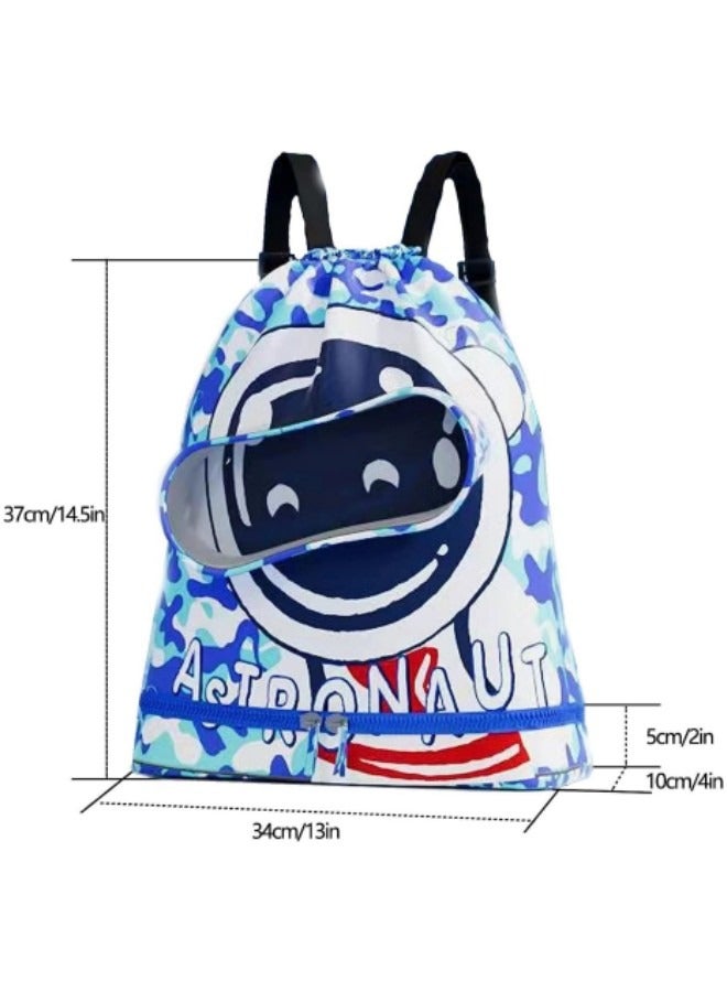 GGEROU حقيبة ظهر للسباحة للأطفال، حقيبة تخزين مقاومة للماء والفصل بين الجاف والرطب، حقيبة ظهر محمولة برباط، زرقاء - Image 4