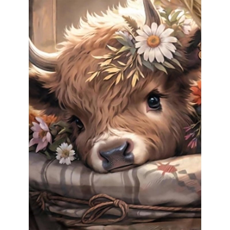 Fountor Cow Diamond Art Kits for Adults, Highland Cow Diamond Painting Kits for Adults Beginners, DIY 5D Diamond Painting with Round Gem Art Kits for Gift Home Wall Decor 12x16 Inch - Image 1