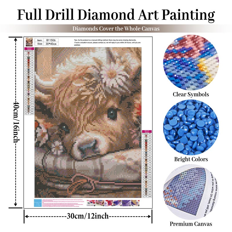 Fountor Cow Diamond Art Kits for Adults, Highland Cow Diamond Painting Kits for Adults Beginners, DIY 5D Diamond Painting with Round Gem Art Kits for Gift Home Wall Decor 12x16 Inch - Image 2